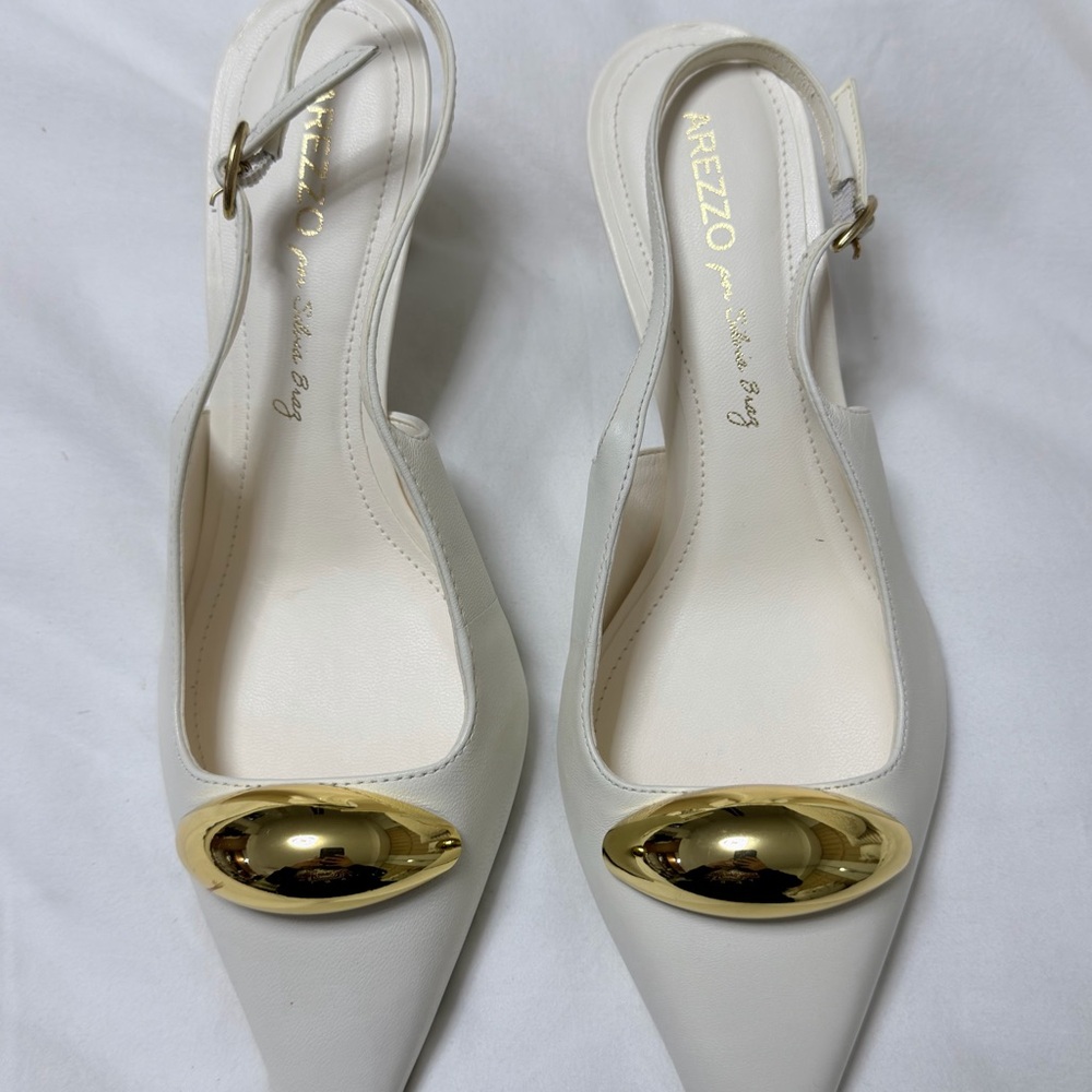Women's White and Gold Slingback Shoes sandals arezzo US 5 / EU 36